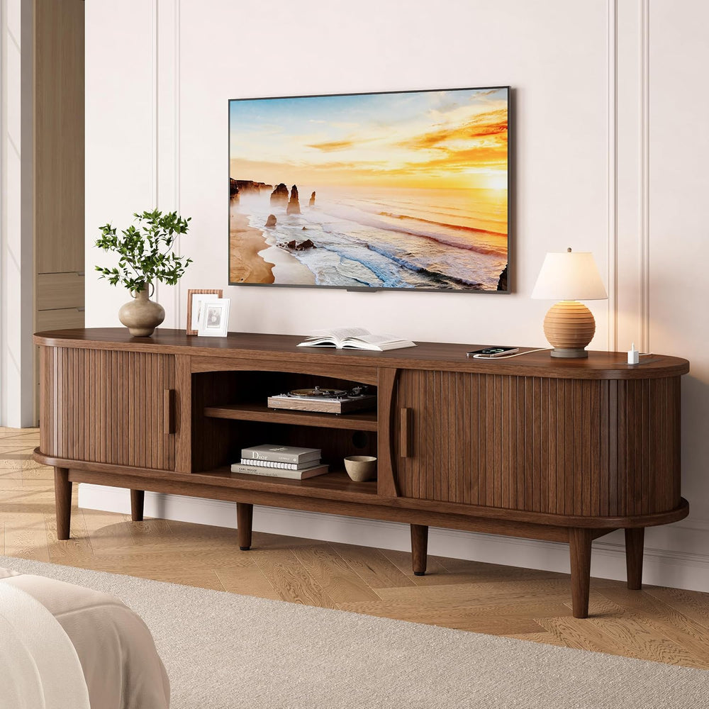 Decofy 69" Fluted TV Stand for TVs Up to 80" with Charging Station,...