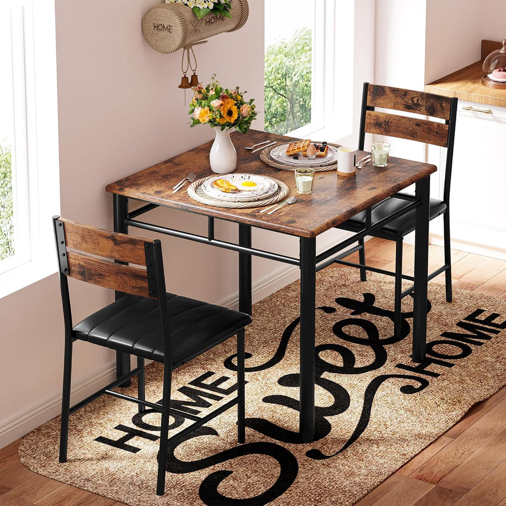 IRONCK Dining Table Set for 2, Rustic Brown | Small Kitchen Table with Uphols...