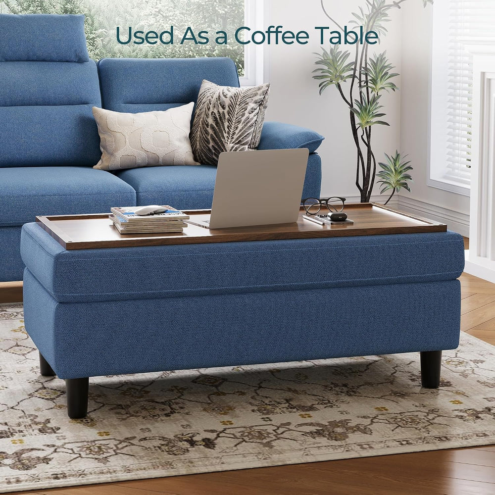 LINSY HOME 46 Inches Wide Storage Ottoman Bench, Linen Coffee Table Long Shoe...