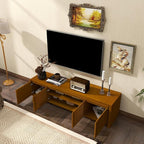 Ball & Cast 63" Mid-Century Modern Extendable TV Stand TVs up to 75", Expandable Media Console with Slatted Doors & Concealed Storage, Wood Grain Entertainment Center for Living Room,Brown Ebony
