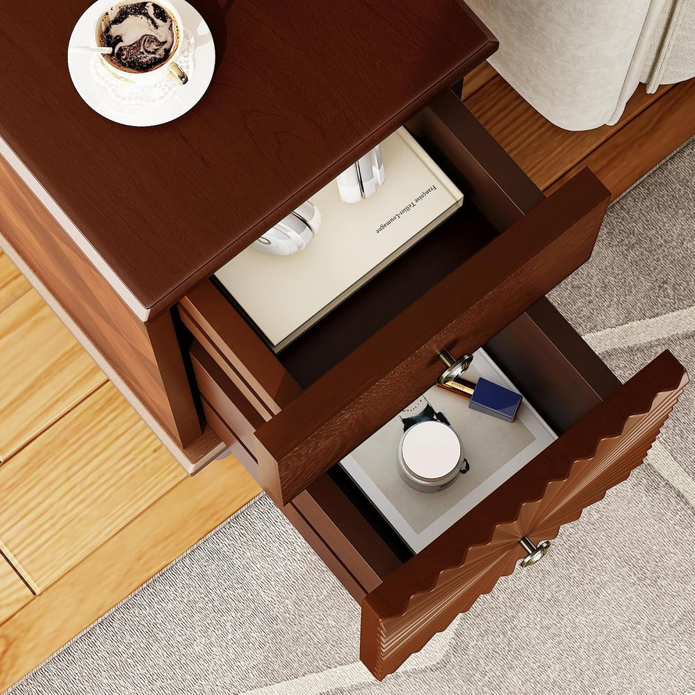 KEIKI Narrow End Table with USB Ports & Outlet, Wooden 2 Drawer Sofa Side...