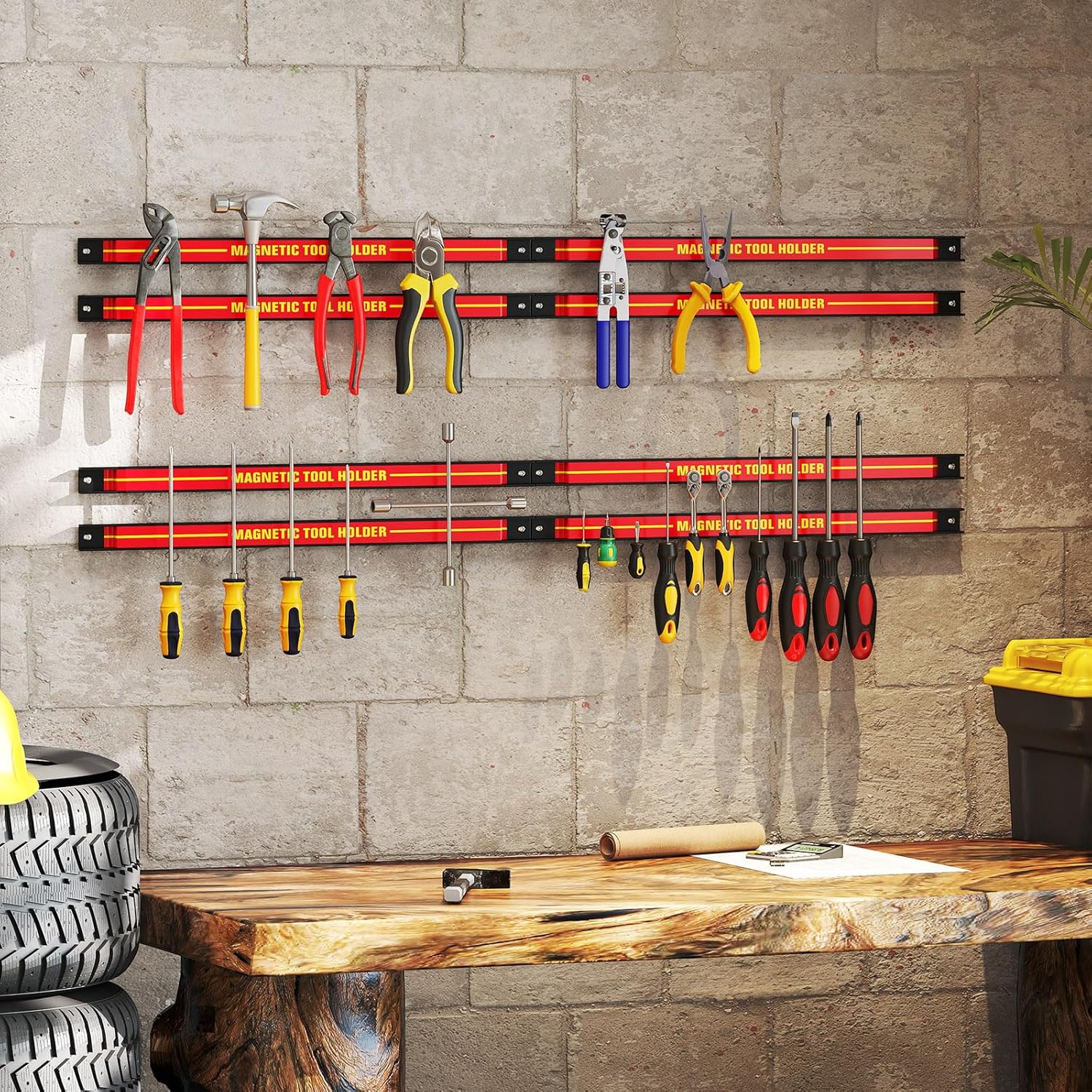 18" Magnetic Tool Holder Strip, 6 Pack Magnet Bar with Mounting Screws, Heavy Duty Magnetic Strips Tool Organizer for Garage Shop Workbench Kitchen Organization (Red)