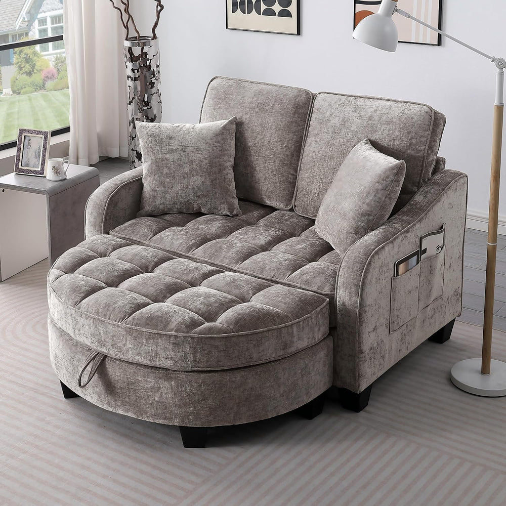 Two-Seater Sofa, Ergonomic and Backrest Design, Ottoman with Storage, Include...