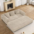 DAMAIFROM Convertible Sleeper Sofa Bed Floor Boneless Couch, Light Brown | 80" Corduroy Modular Compressed Futon Sofa Bed, Pull-Out Cloud Loveseat with Memory Foam Mattress for Living Room