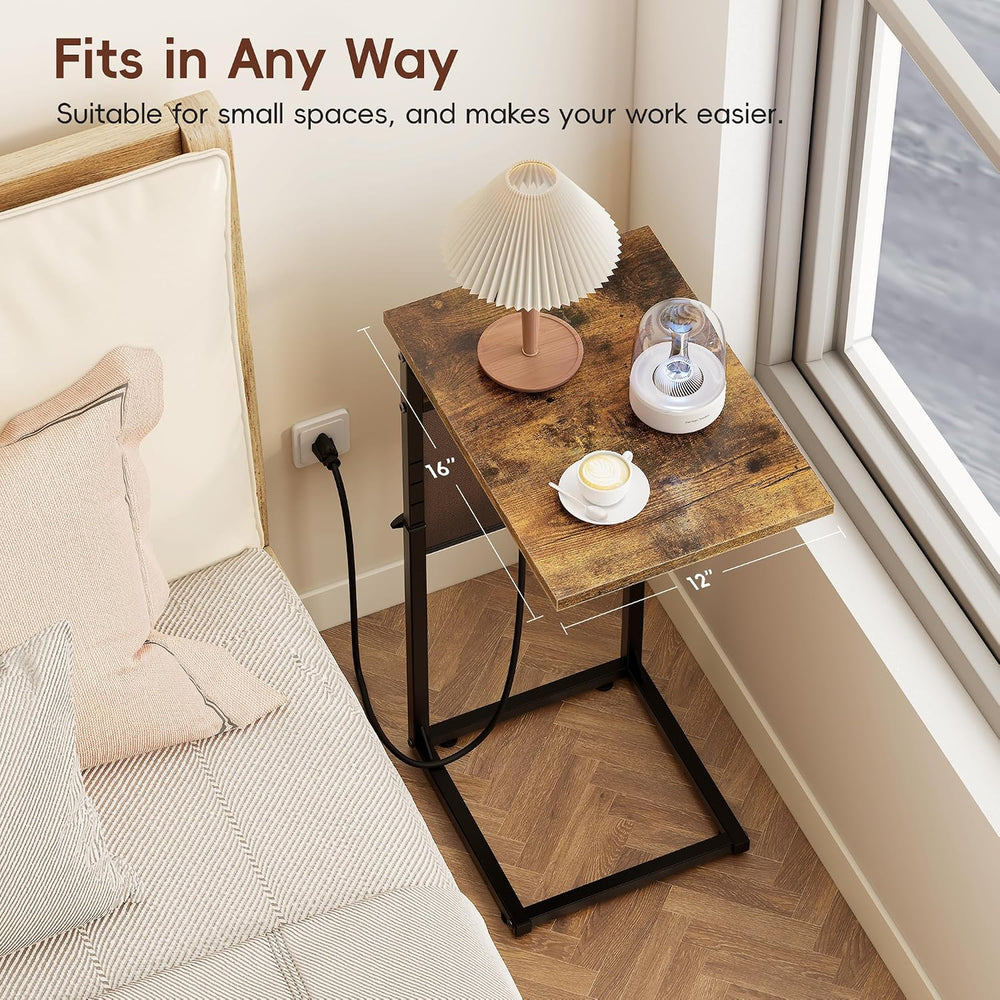 Vagusicc C Shaped End Table with Charging Station, Adjustable Height Side Tab...