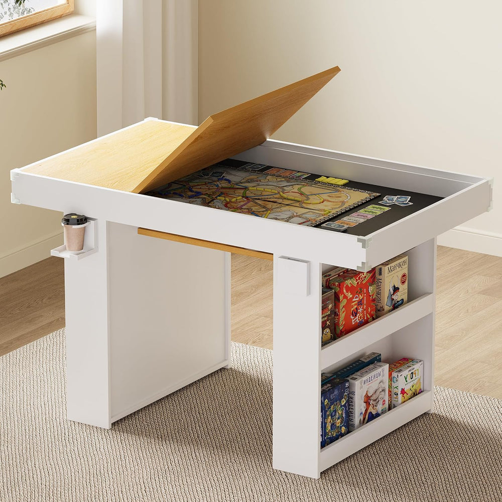 Gaming & Dining Table with Removable Top & PU Leather Mat, Board Game...