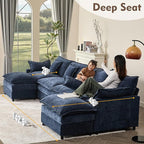 142.5" U Shaped Couch, Modular Sectional Sofa, 3-Seater Comfy Cloud Couch, Set of Modular Pieces with Movable Ottoman, Deep Seat Couches for Living Room, Chenille, Navy