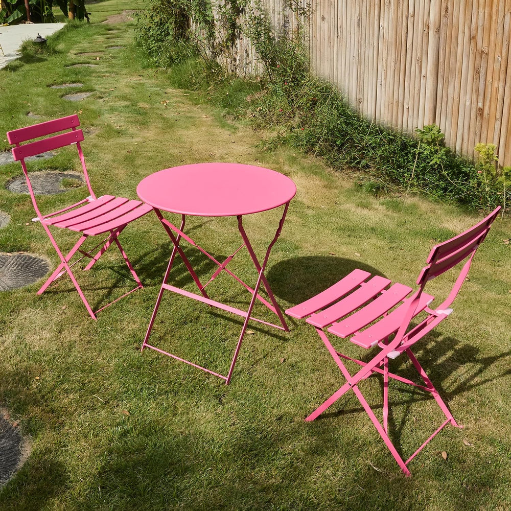 3 Pieces Bistro Set, Patio Table and Chairs Set,Rose Red