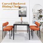 DYHOME Mid-Century Modern Dining Chairs Set of 6, Boucle Dining Chairs Upholstered with Black Metal Legs, Curved Backrest Kitchen Dining Room Chairs, Orange