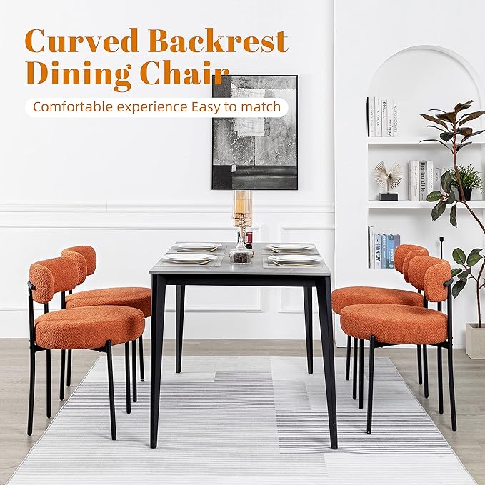 DYHOME Mid-Century Modern Dining Chairs Set of 2, Boucle Dining Chairs Uphols...