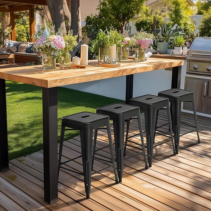 Yaheetech 24 Inch Metal Barstools Set of 4, Counter Height Backless Stools, I...