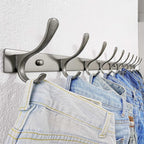 SKOLOO Coat Rack Wall Mounted - 10 Hooks, Pack of 2, Heavy Duty, Stainless Steel, Metal Wall Hangers, Sturdy Coat Hooks for Hanging Coats, Jacket, Clothes, Hat, Matte Grey