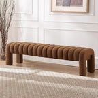 63" Bedroom Bench, Upholstered Entryway Bench, Modern End of Bed Ottoman with Solid Wood Legs and Adjustable Foot Pegs for Entryway, Dining Room and Living Room (Rust Brown Boucle)