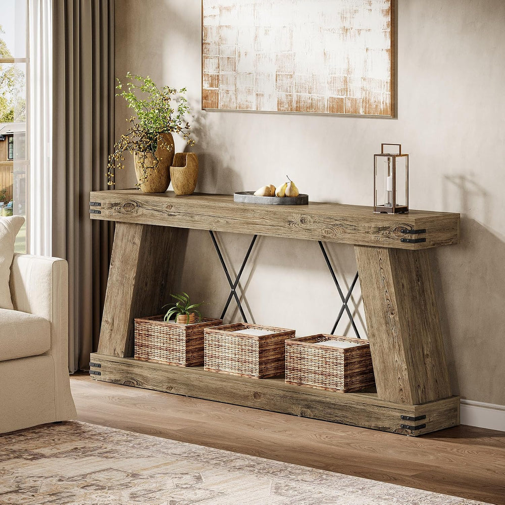 Tribesigns 70.87" Farmhouse Console Table with Storage (Light Brown Oak)...