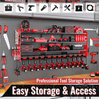 Large Power Tool Organizer Wall Mount-12 Drill Holder, Metal Heavy Duty Garage Tool Storage Shelves with Screwdriver Plier Holder, Gifts Idea for Men Dad Husband