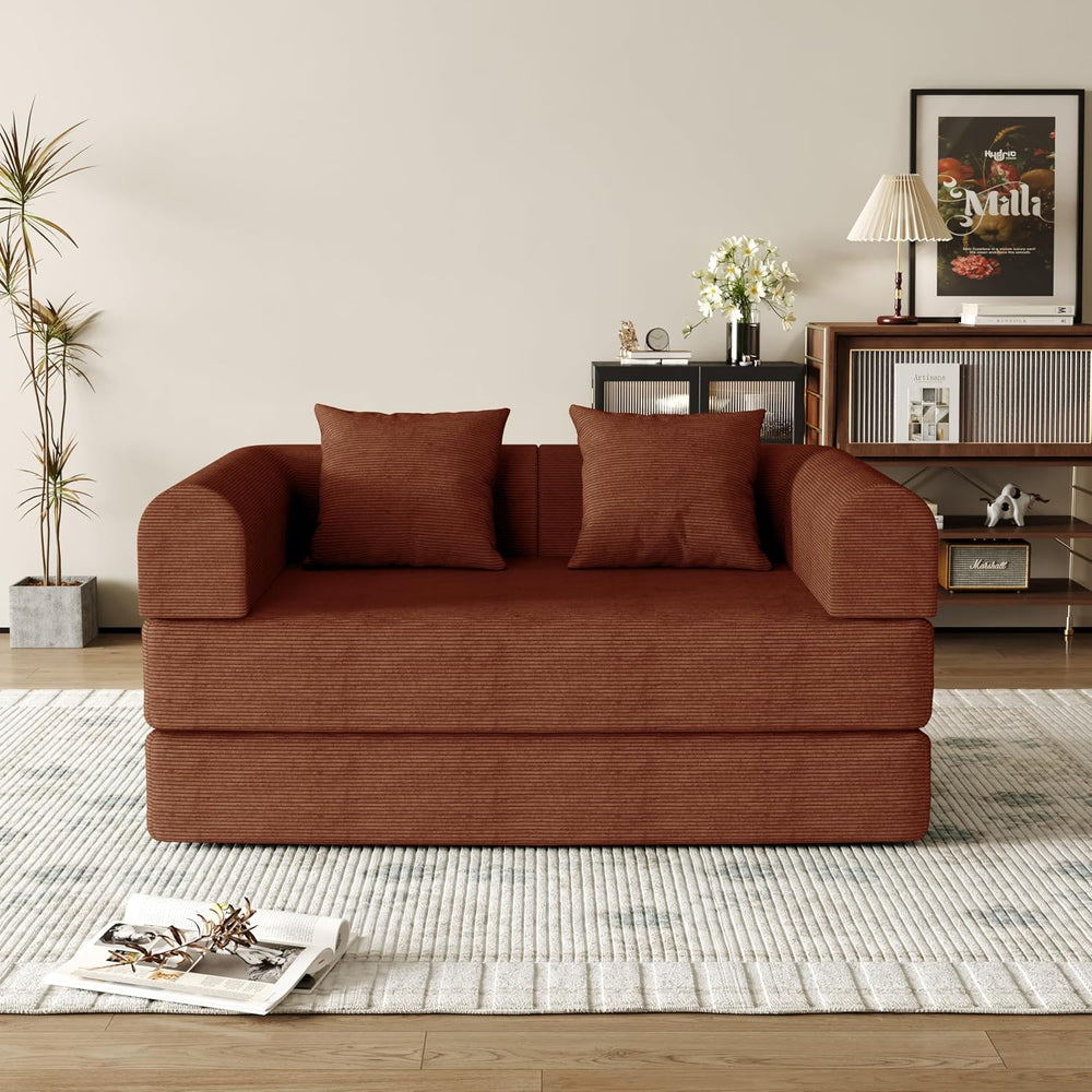 53.15'' Convertible Compressed Corduroy Folding Cloud Sofa Bed, Moder...