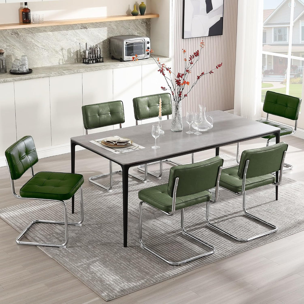 Zesthouse Faux Leather Dining Chairs Set of 6, Industrial Metal Chairs with S...