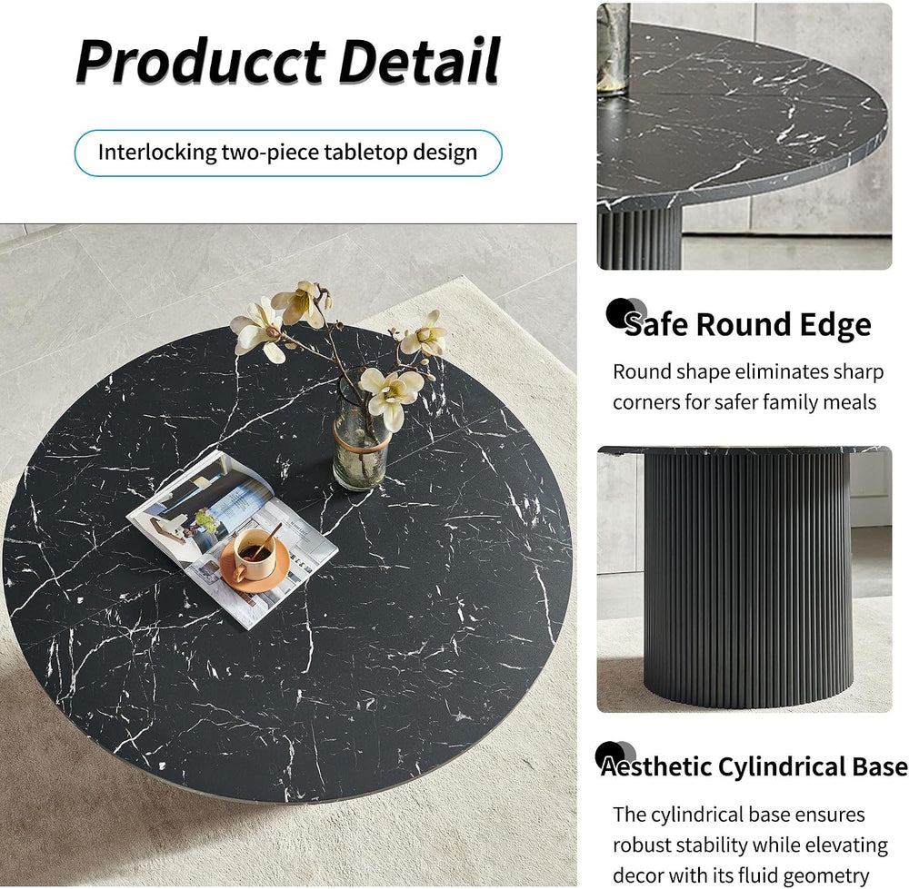 47" Round Dining Table for 4, Modern Farmhouse Marble-Look Foiled Top wi...
