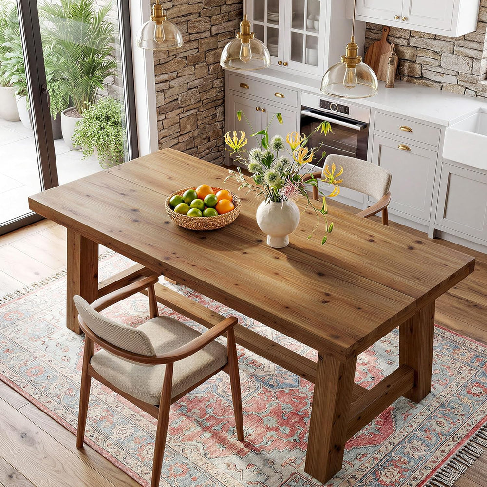 63-Inch Solid Wood Dining Table, Farmhouse Kitchen Table for 4-6 People, Rect...
