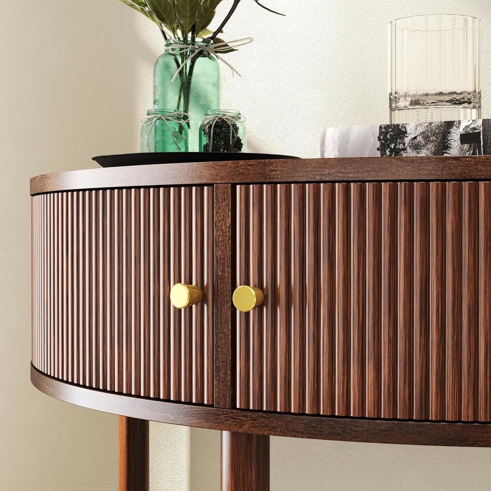 Knocbel Half Moon Console Table with Wave-Pattern Door, Semi-Circle Sofa End ...
