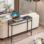 VECELO 39.4In Narrow Sofa/Console Table with Charging Station & Power Outlet and USB Ports, for Entryway, Living Room, Office, Industrial, Metal Frame, Grey