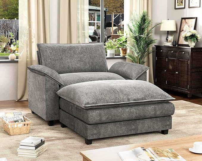 Homall 40" Modular Sectional Sofa, Single Sofa Couch with Reversible Ottoman, DIY Combination Chenille Deep 1-Seat Cloud Couch for Living Room, Apartment (Light Grey, Single Sofa Chair)