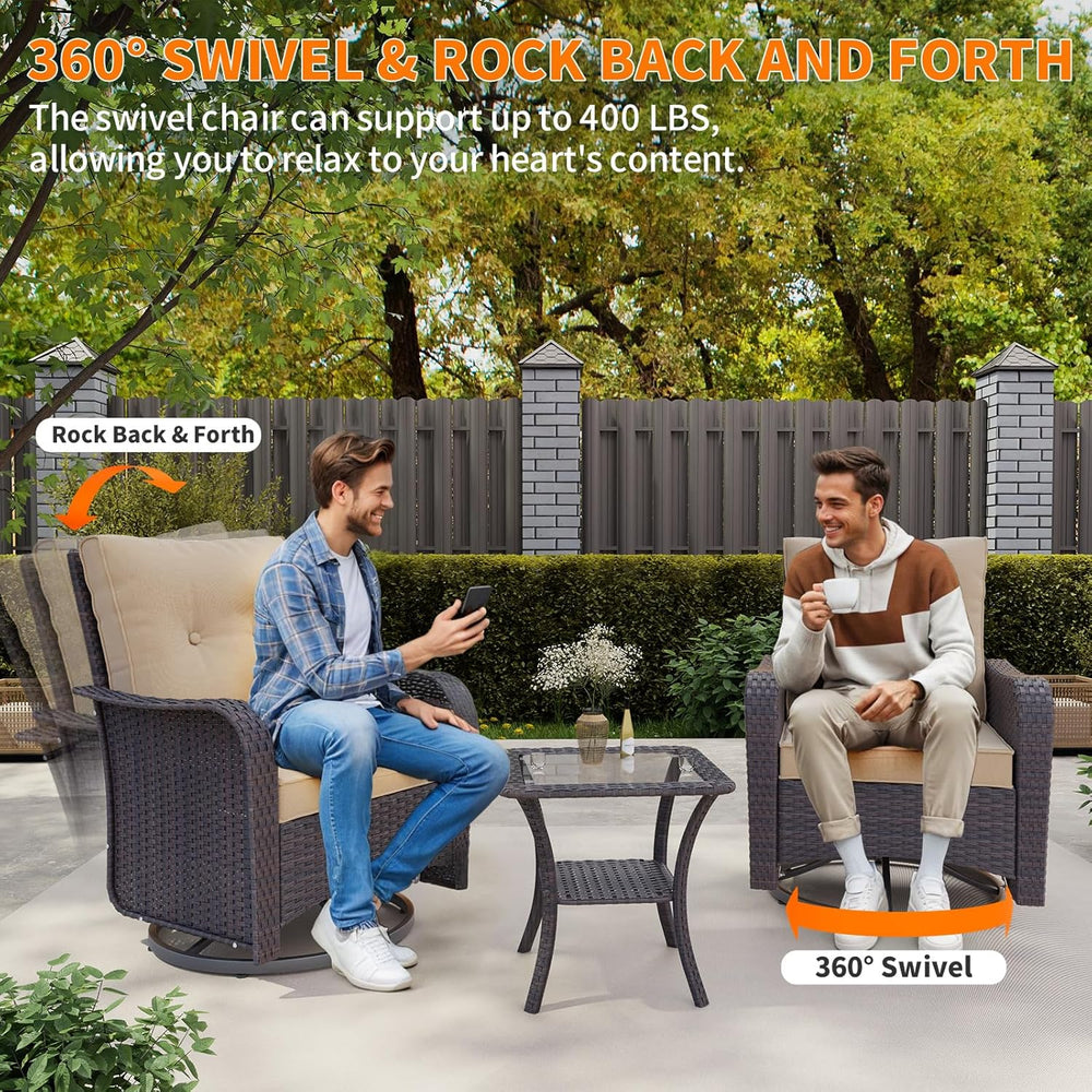Gotland Outdoor Swivel Chairs Set of 2, 3 Pieces Patio Furniture Set with Thi...