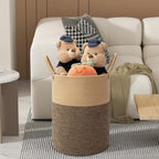 58L Cotton Rope Laundry Basket (20"x15"),Woven Basket for Storage Dirty Clothes Basket for Laundry, Living Room, Nursery, Bedroom Rope Storage Basket for Blankets（Brown/Stitches）