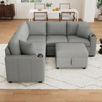 84.7" Symmetrical Convertible Sleeper Sectional Sofa Couch Bed for Living Room 4 Seater L Shaped Reversible Pull Out Sleeper Sofabed with Movable Ottoman ,2 Cup Holders ,USB Ports, Detachable Backrest