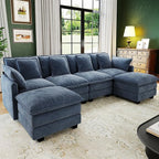 107" Cloud Couch Sectional, U Shaped Modular Sectional Sofa, 4-Seat Deep Seat Couch with 6 Removable Washable Pillows and 2 Ottoman for Living Room, Bedroom, Apartment, Blue