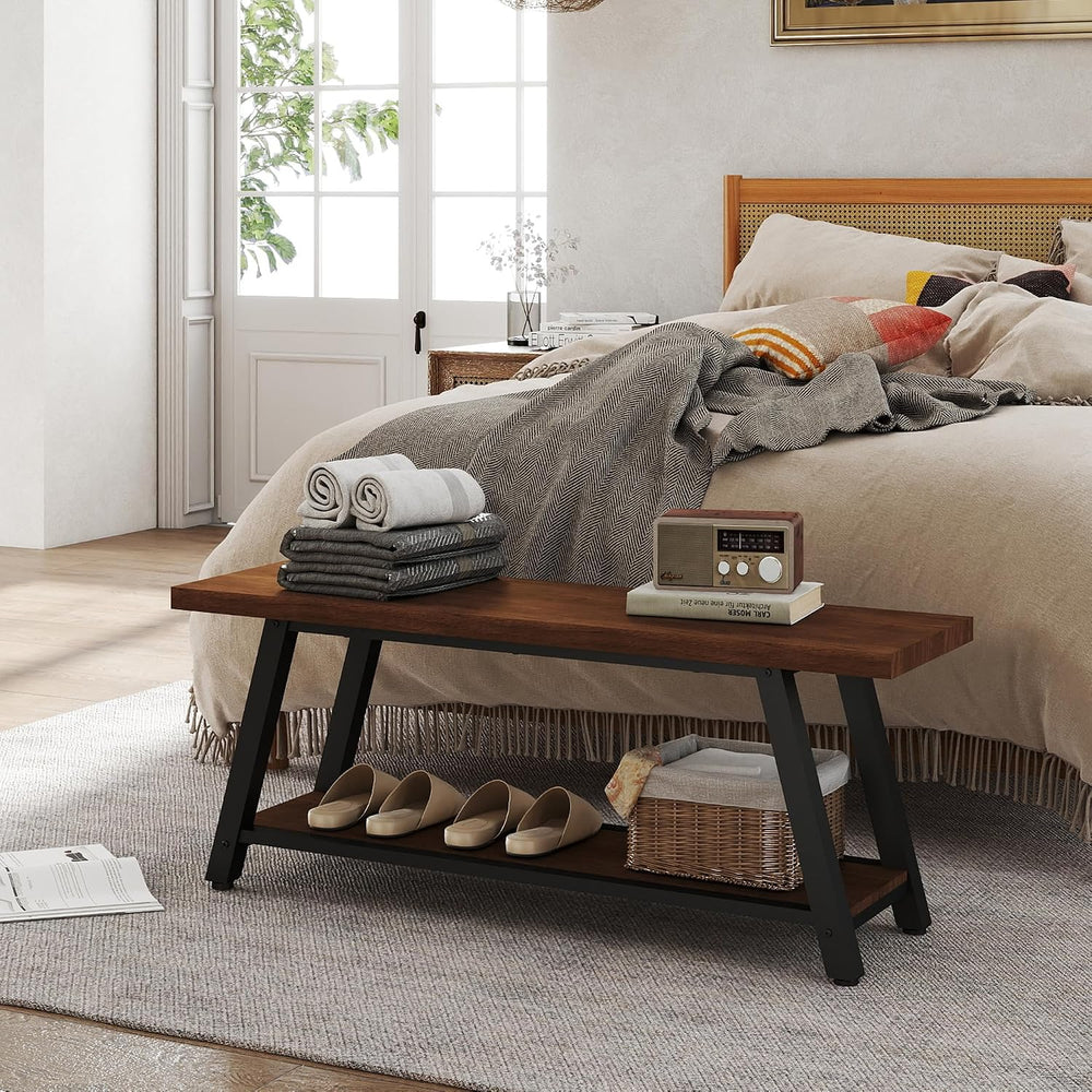43" Wood Long Modern Farmhouse Entryway Bench, Wood Bedroom End of BedBe...
