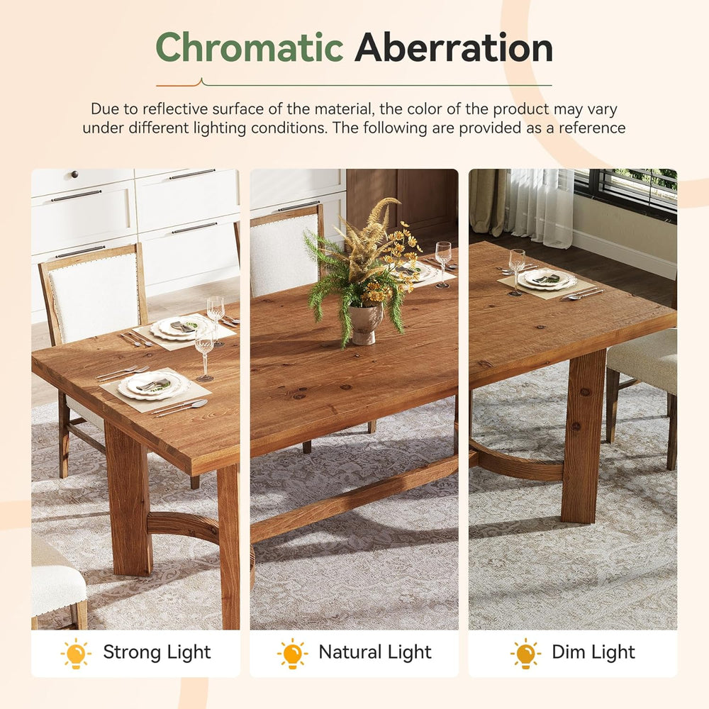 63" Solid Wood Dining Table for 4-6, Farmhouse Rectangle Kitchen Table w...