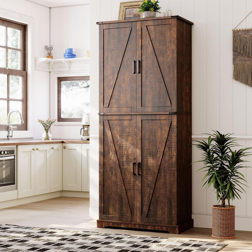 HOMPUS 71" Tall Kitchen Pantry Cabinet with Doors and Drawer, Farmhouse ...