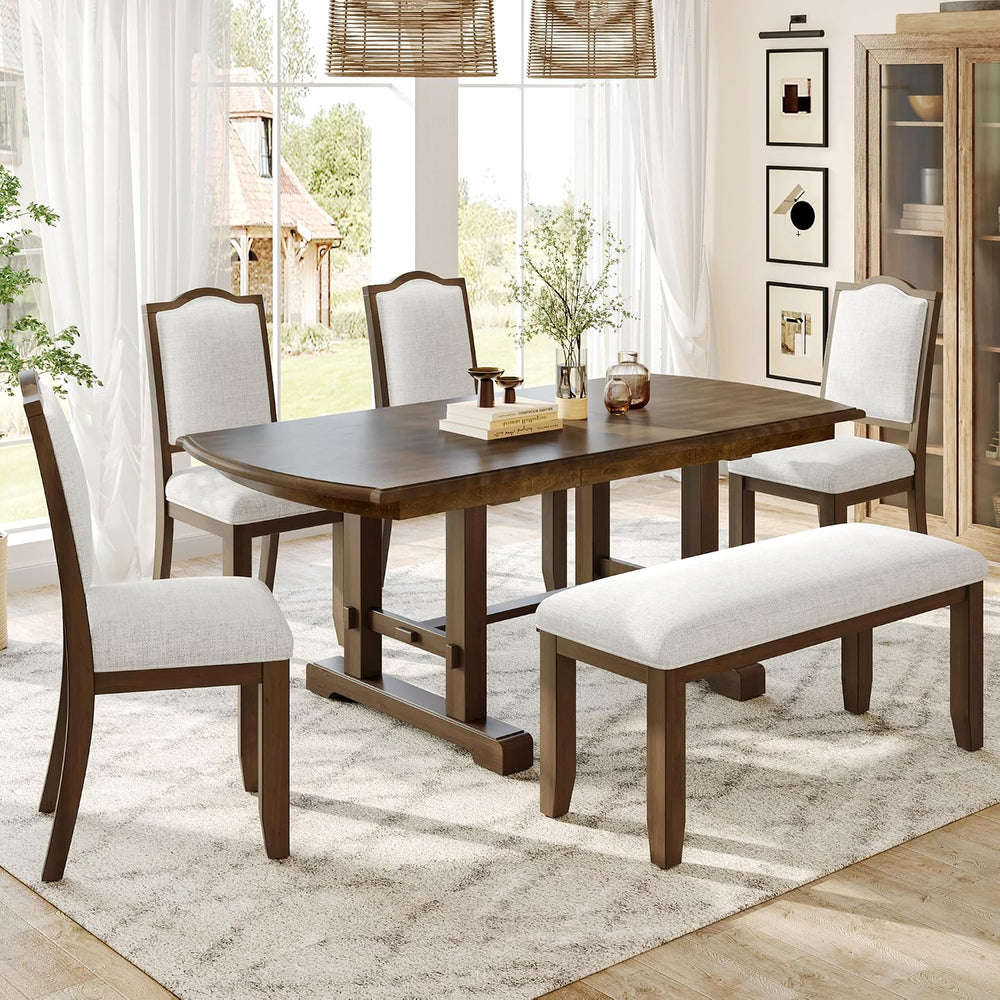 6-Piece Dining Table Set, 60inch to 78inch Extendable Wood Dining Table with ...