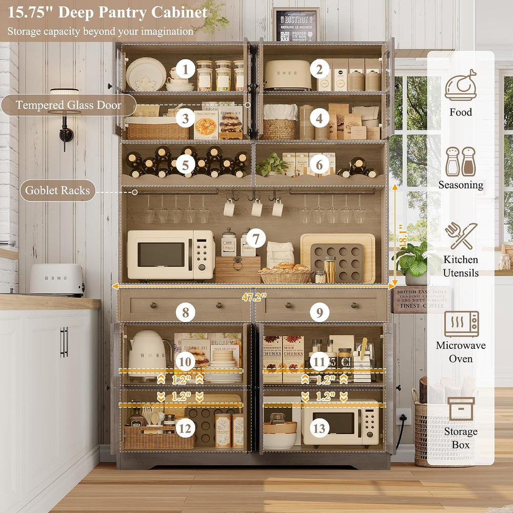 HOSTACK Kitchen Pantry Storage Cabinet, Coffee Bar Hutch Cabinet, Ash Gray | ...