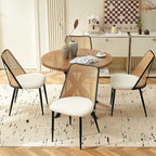 Rattan Dining Chairs Set of 4, Modern Mid Century Dining Chairs Upholstered Kitchen Chairs Boucle Stylish Cane Chairs with Metal Legs for Apartment, Dining Room