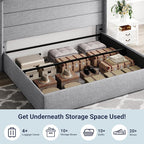 Allewie King Size Lift Up Storage Bed, Modern Wingback Headboard, Hydraulic Support, No Box Spring Needed, Light Grey