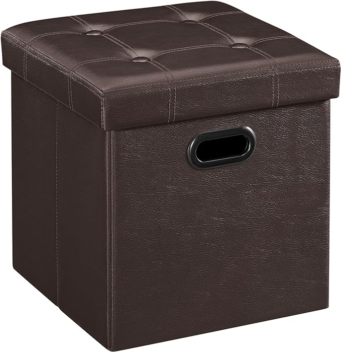 SONGMICS MAZIE Collection - 15 Inches Ottoman with Storage, Footstool, Storage Ottoman with Metal Grommet Handles, Load 660 lb, for Dorm, Living Room, Bedroom, Synthetic Leather, Brown ULSF30Z