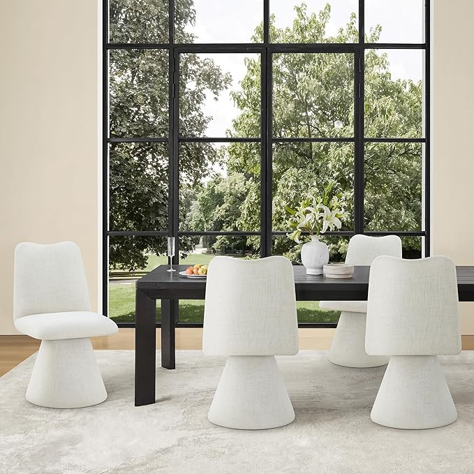Swivel Dining Chairs Set of 4, Modern Upholstered Dining Chair Mid Century Kitchen Chairs with High Back, 360 Degree Rotating Vanity Chair for Dining Room, Bedroom, Farmhouse, Beige