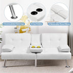 Yaheetech Convertible Sofa Bed Adjustable Couch Sleeper Modern Faux Leather Home Recliner Reversible Loveseat Folding Daybed Guest Bed, Removable Armrests, Cup Holders, 3 Angles, 772lb Capacity, White