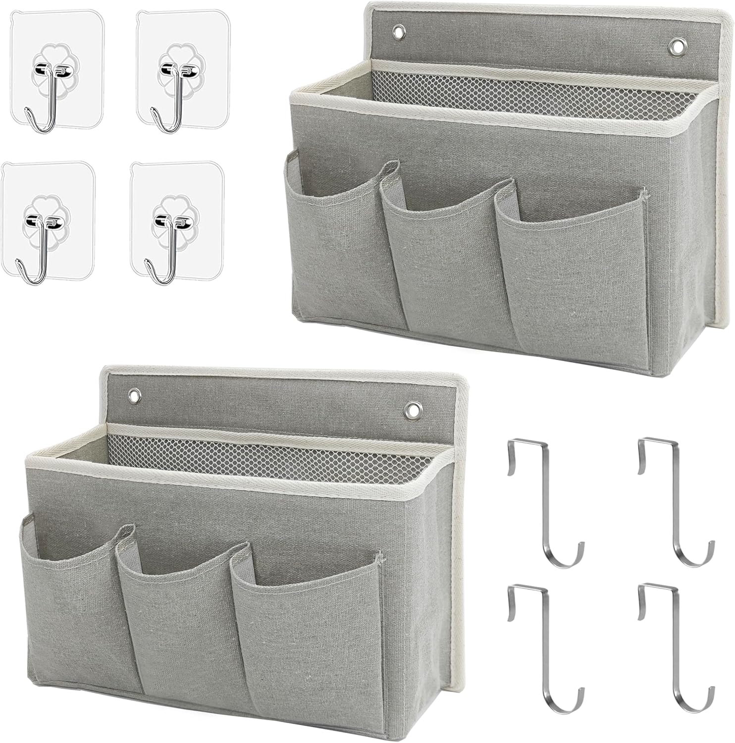2-Pack Wall Hanging Organizer Bag/Hanging Baskets with Large Mesh Compartment & 3 Pockets，Over the Door Organizer Space Saving Storage for Bedroom,RV Camper, Closet (Gray -2 Pack)