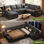 108 Inch Sectional Sleeper Sofa with Pull Out Bed, U Shaped 7 Seat Modular Sectional Sofa with Storage, Sectional Couches for Living Room, Cloud Modular Couch,Removable Sofa Cover, Dark Grey