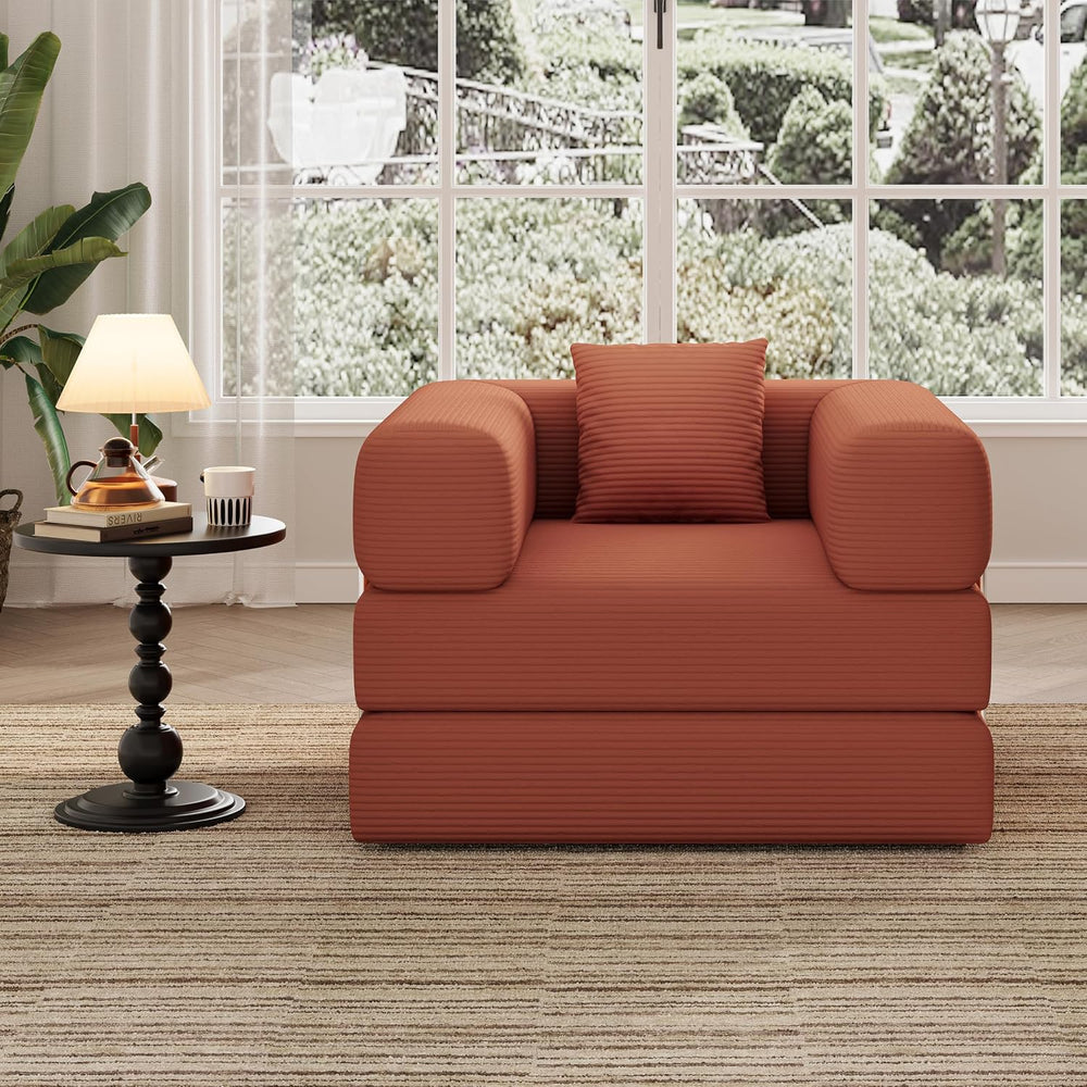 Single Couch Sofa for Small Spaces, 2-in-1 Single Sofa with Soft Corduroy Fol...
