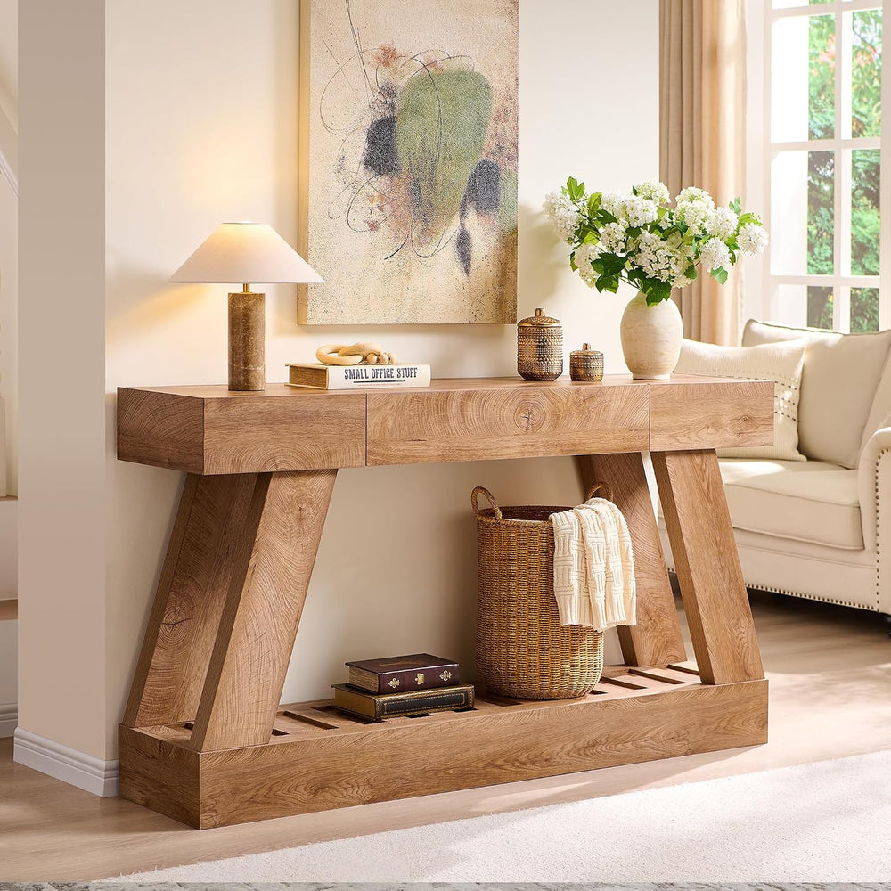 60" Entryway Table with Drawer Wooden Hallway Table with Heavy Duty Base...