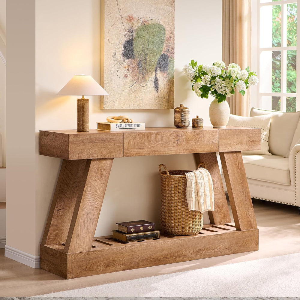 60" Farmhouse Entryway Table, Console Table with Drawer, Narrow Long Woo...