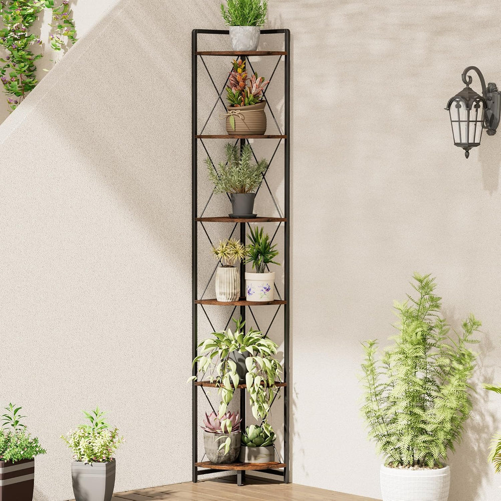 6 Tier Corner Shelf Stand, 78" H Tall Industrial Corner Bookshelf for Li...