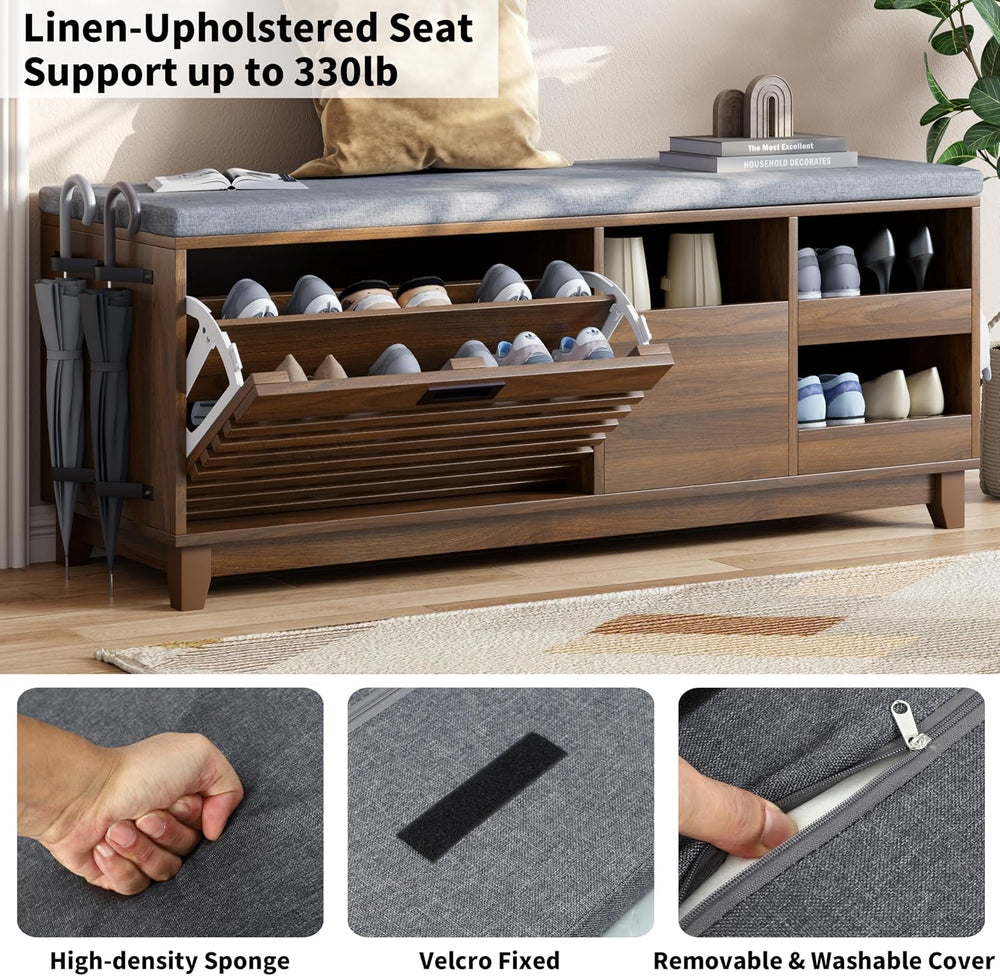 Loomie 47.2" Shoe Storage Bench with Flip Drawer, 2-Tier Entryway Bench ...