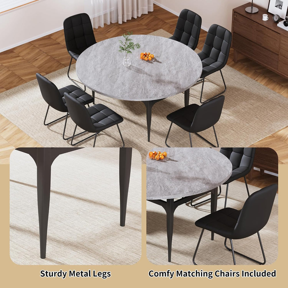 HIPIHOM 7-Piece Extendable Dining Table Set for 4–6, Square to Round Folding ...