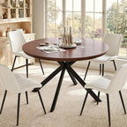 47.2" 5-Piece Round Dining Table Set for 4, Modern Wood Dining Table with 4 Upholstered Chairs, Kitchen & Dining Room Table Set with Metal Base for Apartment, Small Space, Walnut Table+4 Beige Chairs
