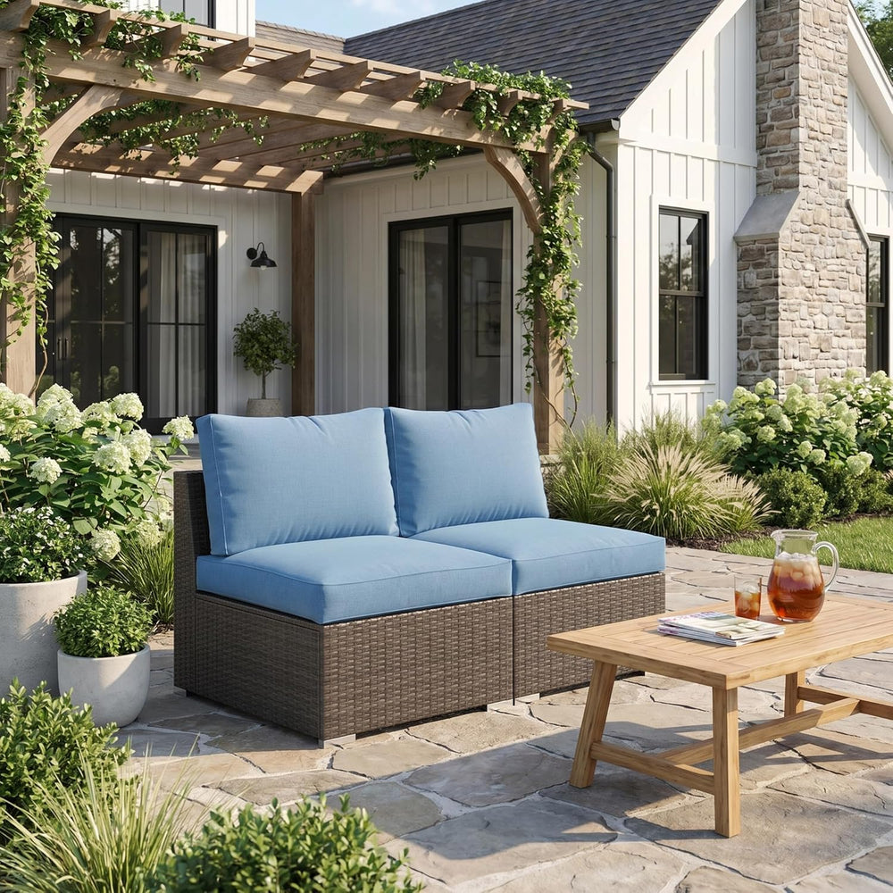 Wisteria Lane Outdoor Sofa, 2 Pieces Wicker Patio Furniture Set with Washable...